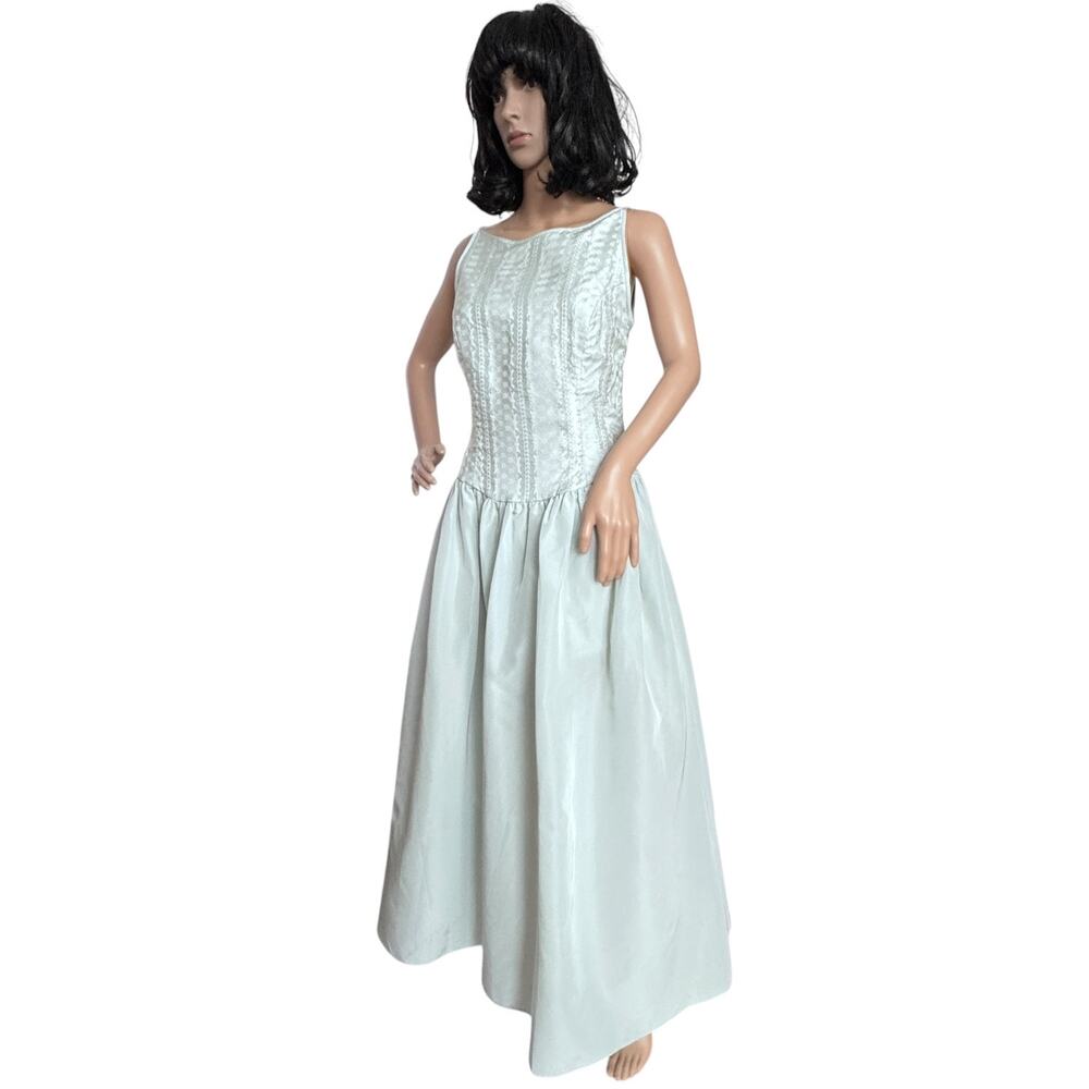 90s Jessica McClintock Gunne Sax Green Embroidered Bodice Formal Dress USA small